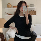 Korean contrasting color fake two-piece milk waxy knitted sweater spring new women's clothing temperament gentle long-sleeved bottoming shirt top women