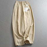 Solid color thin linen blend breathable elastic waist loose wide-leg pants high waist bloomers women's pants casual pants X235