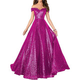 2025Popular trade dress  new one-word shoulder off-the-shoulder dress women's long sequined ball evening dress