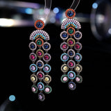 2025 Heavy Industry Exaggerated Earrings Wholesale Luxury High-end Color Zircon Evening Banquet Dress with Long Fringed Earrings