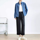 Retro loose denim short jacket women's spring and autumn fashion versatile casual lapel jacket top
