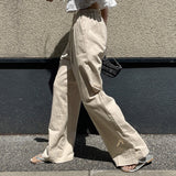 High-waisted drawstring elastic-waisted cotton and linen floor-mopping trousers  spring new casual breathable and thin niche wide-leg trousers