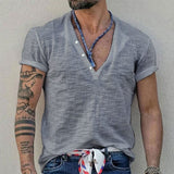 KKBOXLY 2025 popular summer short-sleeved men's T-shirt casual sports T-shirt New n retro bamboo men's Henry shirt