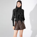 2025 hot-selling short coat for women's high-end spring new irregular pleated long-sleeved zipper versatile pleated top