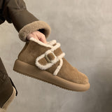 2025  thick-soled snow boots women's winter new retro Birkenstocks plush warm flat cotton shoes fluffy short boots