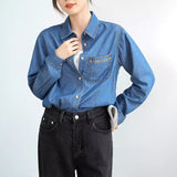 Retro loose denim short jacket women's spring and autumn fashion versatile casual lapel jacket top