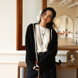 Classic double zipper hooded cardigan women's autumn and winter  new retro contrasting sweater knitted long-sleeved jacket