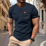 2025KKBOXLY  popular new men's oversize solid color T-shirt fashionable and casual versatile pocket short sleeve spot