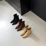 2025  Coarse Heel Pointed Short Boots Women's High Heel Suede Commuter Skinny Boots Sleeve Stretch Boots Fashion Boots