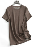 Skin-friendly and breathable linen blended crimped short-sleeved basic versatile  summer new casual women's T-shirt K384