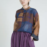 new Chinese digital printing ramie diagonal shirt, retro literary placket button top S23139