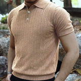 KKBOXLY 2025 popular summer casual solid color T-shirt men's short-sleeved versatile top n retro lapel button men's T-shirt