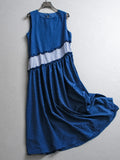 Contrasting color striped splicing fungus lace round neck loose meat cover vest skirt temperament versatile women's dress dress Z593