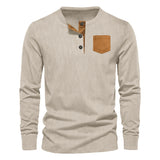 2025KKBOXLY popular  2025 Popular trade spring new casual men's corduroy Henry shirt men's long-sleeved pocket T-shirt