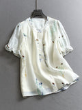 Heavy industry embroidery lace round neck loose and thin  summer new lotus leaf short-sleeved women's shirt X950