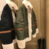 2025 High-end lamb wool splicing down jacket 2 colors~ loose thickened jacket women's  winter women's clothing fur integration