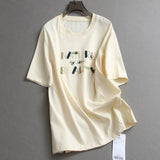 Letter embroidery lazy loose and thin round neck casual short-sleeved T-shirt can be matched with a complete set of skirts for women L417