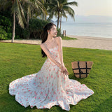 2025 Light Dress  Dress Long Dress & Ankle Small Rose Floral Suspender Pleated High Waist Swing Vacation Skirt