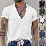 KKBOXLY 2025 popular summer short-sleeved men's T-shirt casual sports T-shirt New n retro bamboo men's Henry shirt
