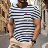 KKBOXLY 2025 popular summer new striped T-shirt men's New sports and leisure versatile loose large size round neck top T-shirt men's