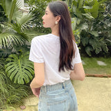 new short-sleeved T-shirt women's clothing Korean version imitation hemp bamboo cotton basic pullover with bottoming shirt T-shirt top