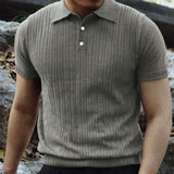 KKBOXLY 2025 popular summer casual solid color T-shirt men's short-sleeved versatile top n retro lapel button men's T-shirt