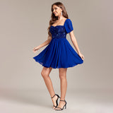 2025new women's one-word shoulder tube top type halter chiffon splicing sequined short dress ball dress