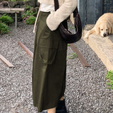 Tooling retro loose straight skirt  new pure cotton imitation tencel advanced sense thin medium and long skirt clearance