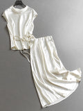 Solid color thin light luxury high-end temperament satin sleeveless top, a complete set of wear skirt women's suit C204