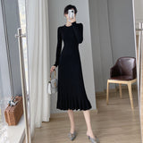2025 Autumn and winter new medium and long knee-length sweater skirt with coat slim-fit base with fishtail knitted dress women
