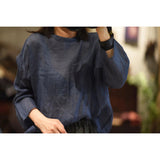 2025    22/6 small master, literary and retro light and casual pullover, one-word collar summer sunscreen ramie shirt