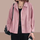 Solid Button Front Jacket, Casual Long Sleeve Turn Down Collar Long Sleeve Outerwear, Women's Clothing