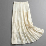 "Upper body light and breathable" solid color elastic waist pleated skirt a-shaped skirt chiffon skirt medium and long women's skirt L187