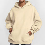2025 popular autumn  women's clothing temperament commuting solid color loose pocket fashion casual hooded sports sweater 661