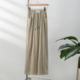 Solid color jeans women's  summer new drawstring loose drape ice silk thin straight casual wide-leg pants K427