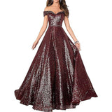 2025Popular trade dress  new one-word shoulder off-the-shoulder dress women's long sequined ball evening dress