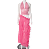2025 G25ST004  style summer  new New explosive sexy spice girl neck lace lotus leaf dress