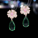 2025 Light luxury high-end earrings banquet dress bridal wedding dress with fairy wind translucent water droplets zircon flower earrings