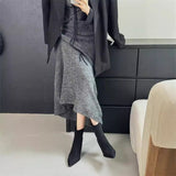 2025  Coarse Heel Pointed Short Boots Women's High Heel Suede Commuter Skinny Boots Sleeve Stretch Boots Fashion Boots
