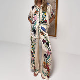 2025 popular autumn  women's clothing  printed short-sleeved shirt fashion casual straight two-piece set