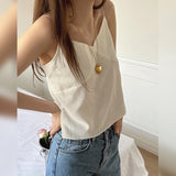 new Korean version V-neck small suspender summer, sexy sleeveless short with white vest top inside can be worn outside