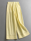 Solid color thin hollow lace splicing cool Yamamoto pants semi-elastic waist wide-leg pants women's casual pants trousers C015