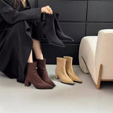 2025  Coarse Heel Pointed Short Boots Women's High Heel Suede Commuter Skinny Boots Sleeve Stretch Boots Fashion Boots
