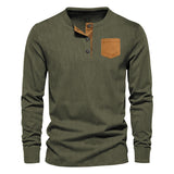 2025KKBOXLY popular  2025 Popular trade spring new casual men's corduroy Henry shirt men's long-sleeved pocket T-shirt