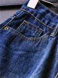 Retro dark blue polished white high waist and thin rear split hip skirt commuter versatile women's skirt denim skirt Z908