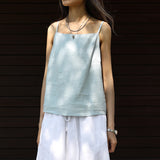 Summer new versatile outer wear halter shirt casual simple pure linen top women's one-word collar loose small vest