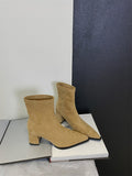 2025  Coarse Heel Pointed Short Boots Women's High Heel Suede Commuter Skinny Boots Sleeve Stretch Boots Fashion Boots