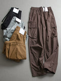"Unisex" Side Pocket Solid Color Thin Overalls Elastic Waist Wide Leg Versatile Casual Pants L648