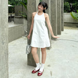 Ramie cotton neck dress women's summer new fresh and sweet backless short skirt solid color sleeveless suspender skirt