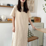 Solid color cotton simple macaron color home nightdress spring new soft and skin-friendly can be worn outside round neck long dress
